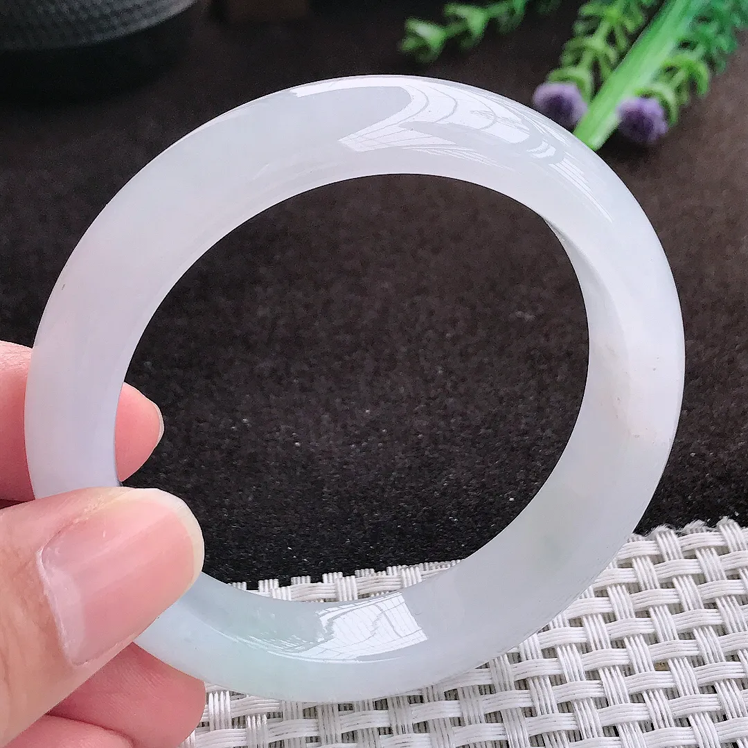 自然光55/12.6/8.5老坑冰透果冻胶月光白手镯宽边翡翠玉镯手环