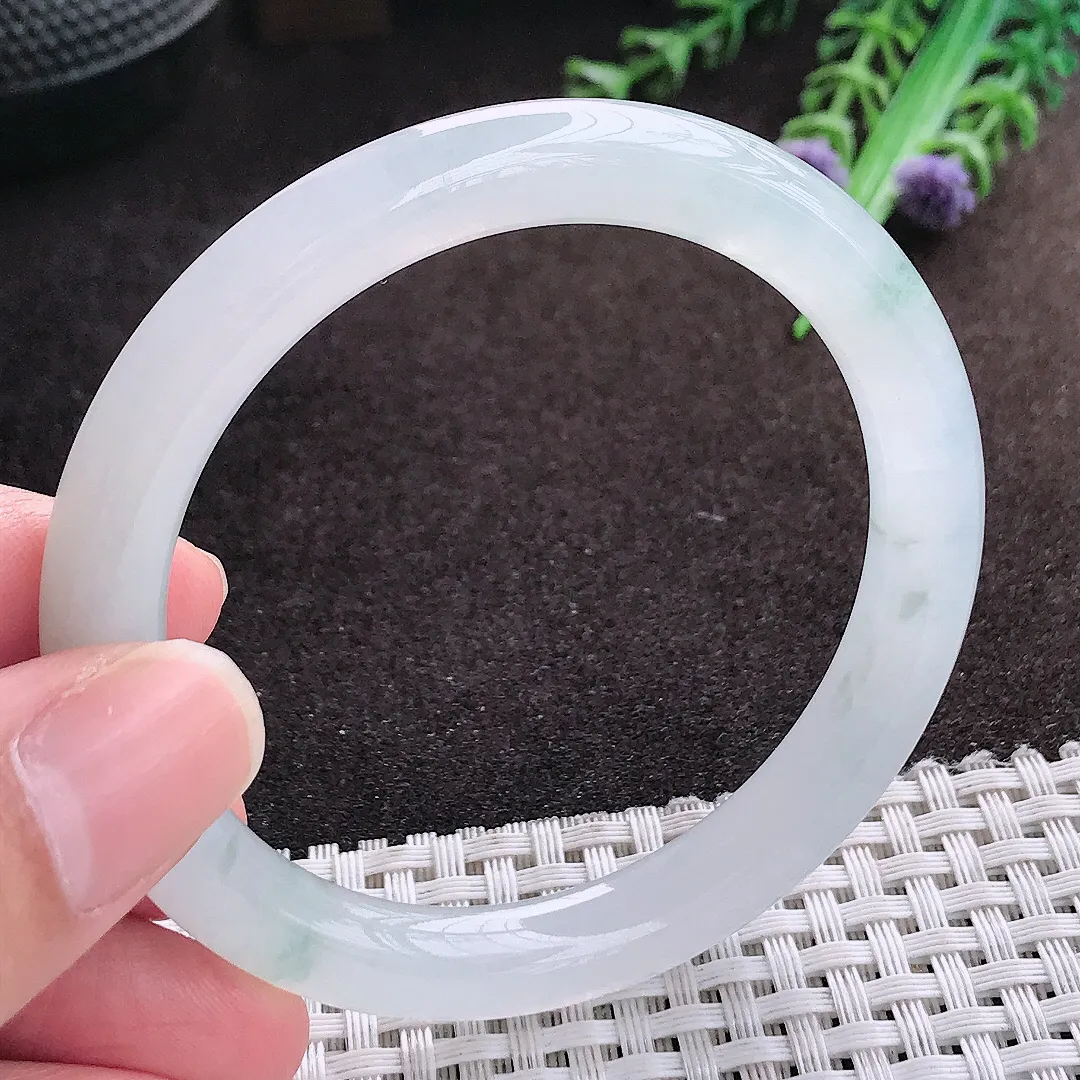 自然光54/8.2/8.3老坑冰透果冻胶飘花圆条手镯翡翠玉镯手环