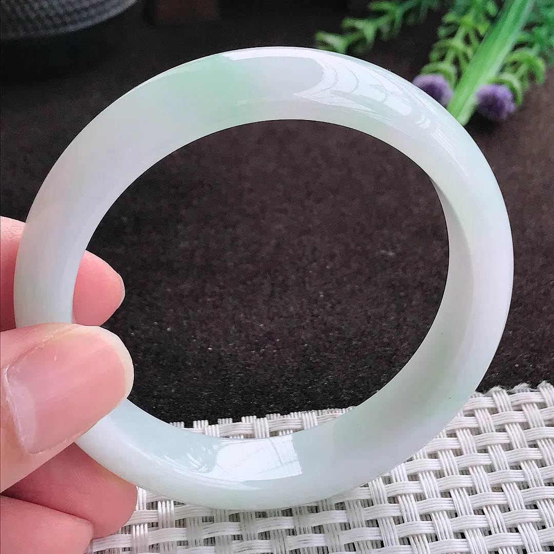 自然光56/13.4/8老坑冰润起胶手镯宽边翡翠玉镯手环