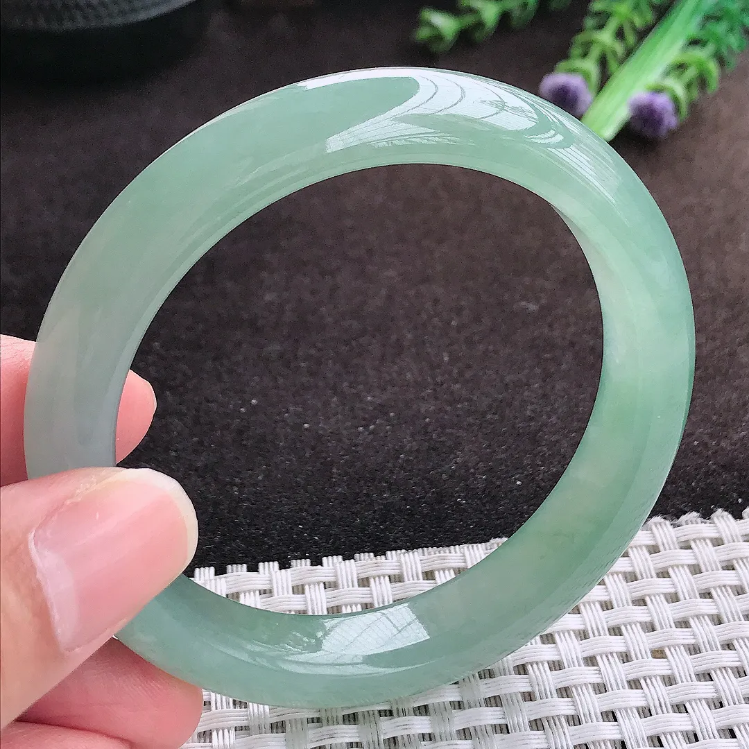 自然光56.3/12/8.5老坑冰胶果冻冰晴满绿手镯宽边翡翠玉镯手环