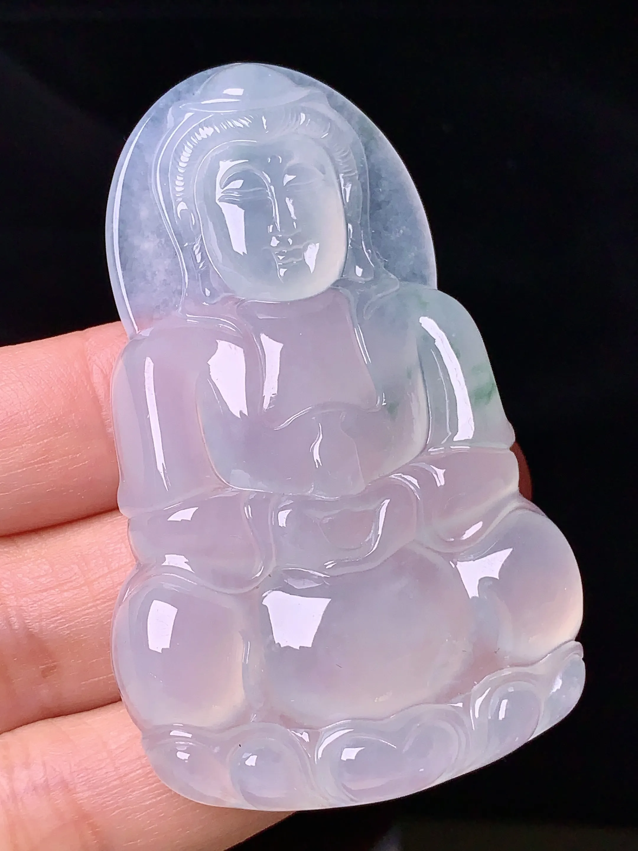 冰种观音菩萨吊坠 玉质细腻 水润亮眼  整体尺寸60*37.6*6.5