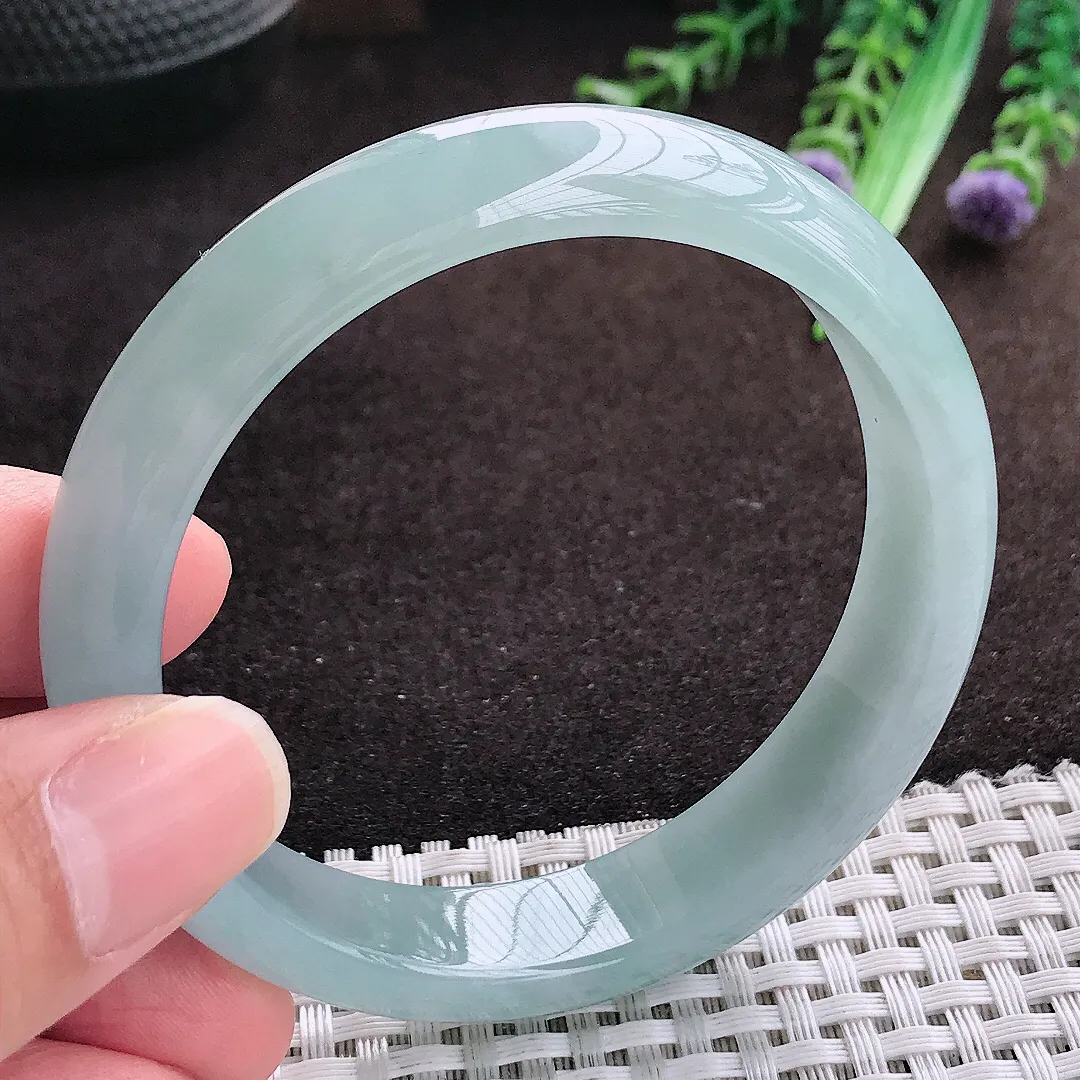 自然光56.8/12.9/7.5老坑冰胶果冻天空蓝手镯宽边翡翠玉镯手环