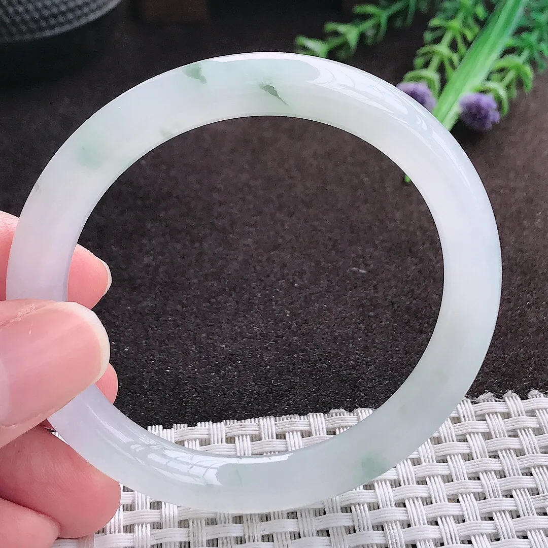 自然光54/8.2/8.3老坑冰透果冻胶飘花圆条手镯翡翠玉镯手环