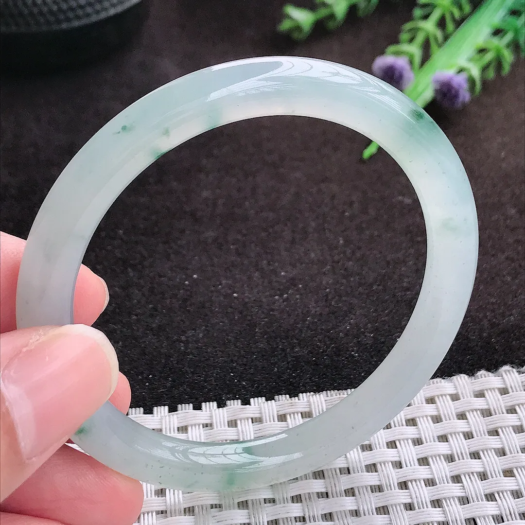 自然光53/6.8/7.5老坑冰透果冻胶冰飘花圆条手镯翡翠玉镯手环