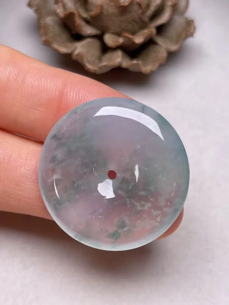 冰种飘花【平安扣】吊坠，种水好，玉质细腻 ，卖相好‘.