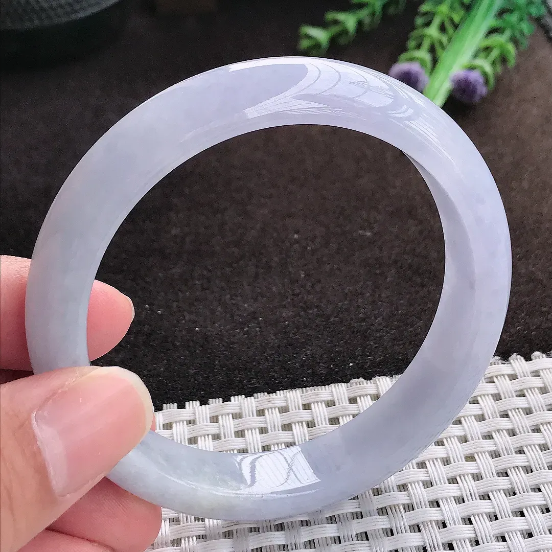 自然光57.5/12.7/7.9老坑精美冰润紫罗兰手镯宽边翡翠玉镯手环