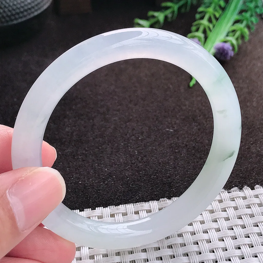 自然光54/8.2/8.3老坑冰透果冻胶飘花圆条手镯翡翠玉镯手环