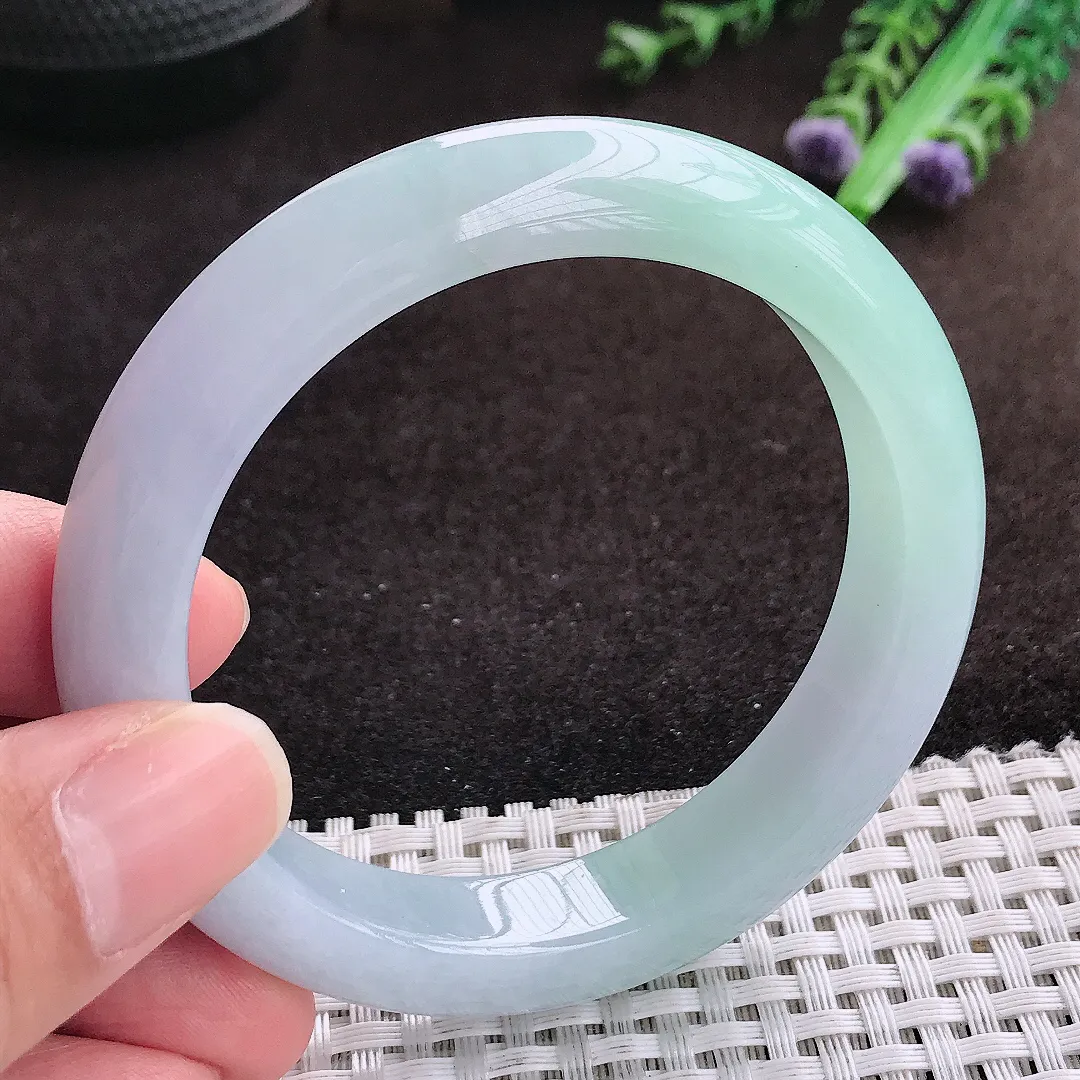 自然光55/11.8/8.6老坑精美冰胶春带彩手镯宽边翡翠玉镯手环