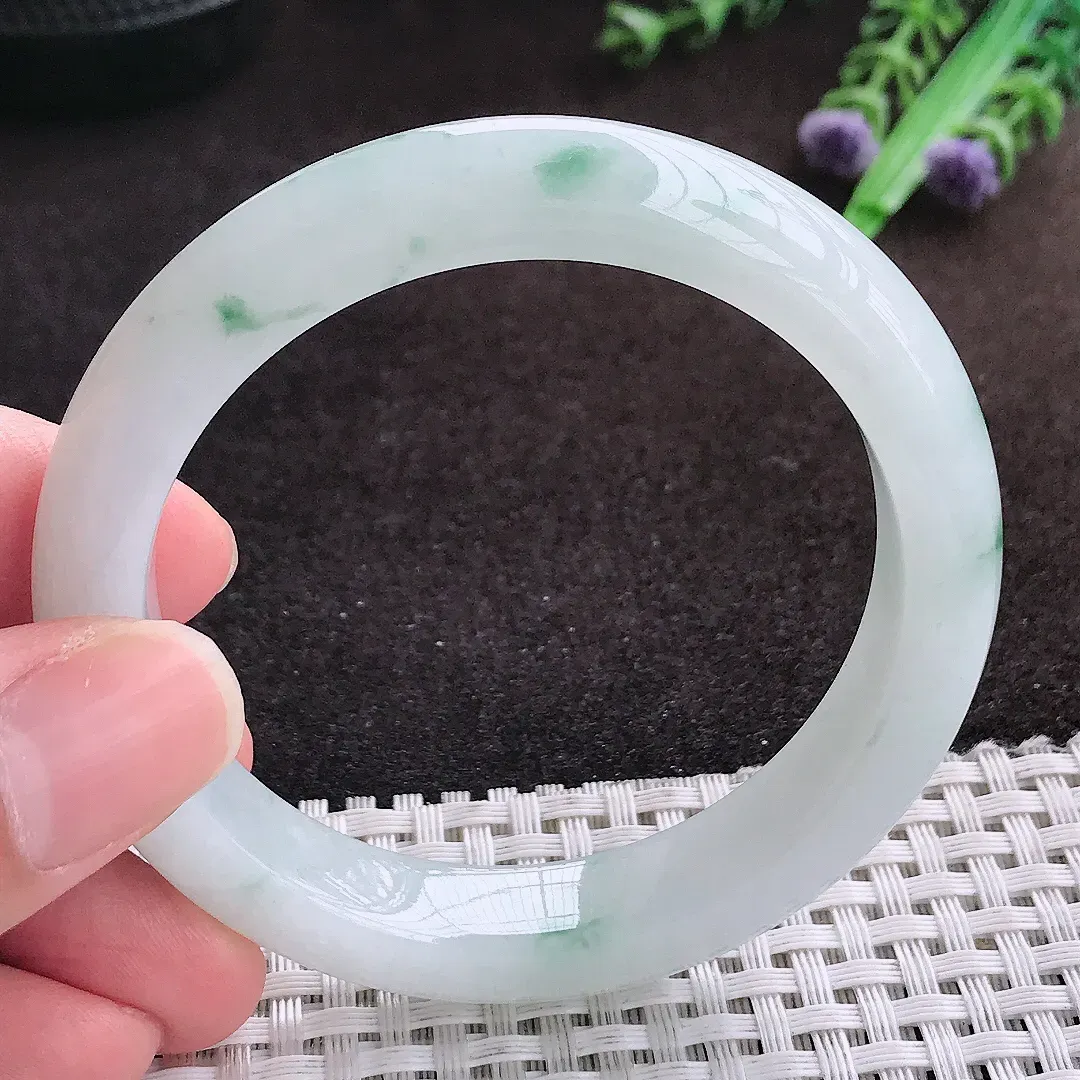 自然光53/11.2/8.3老坑冰胶水灵飘花圆条手镯翡翠玉镯手环