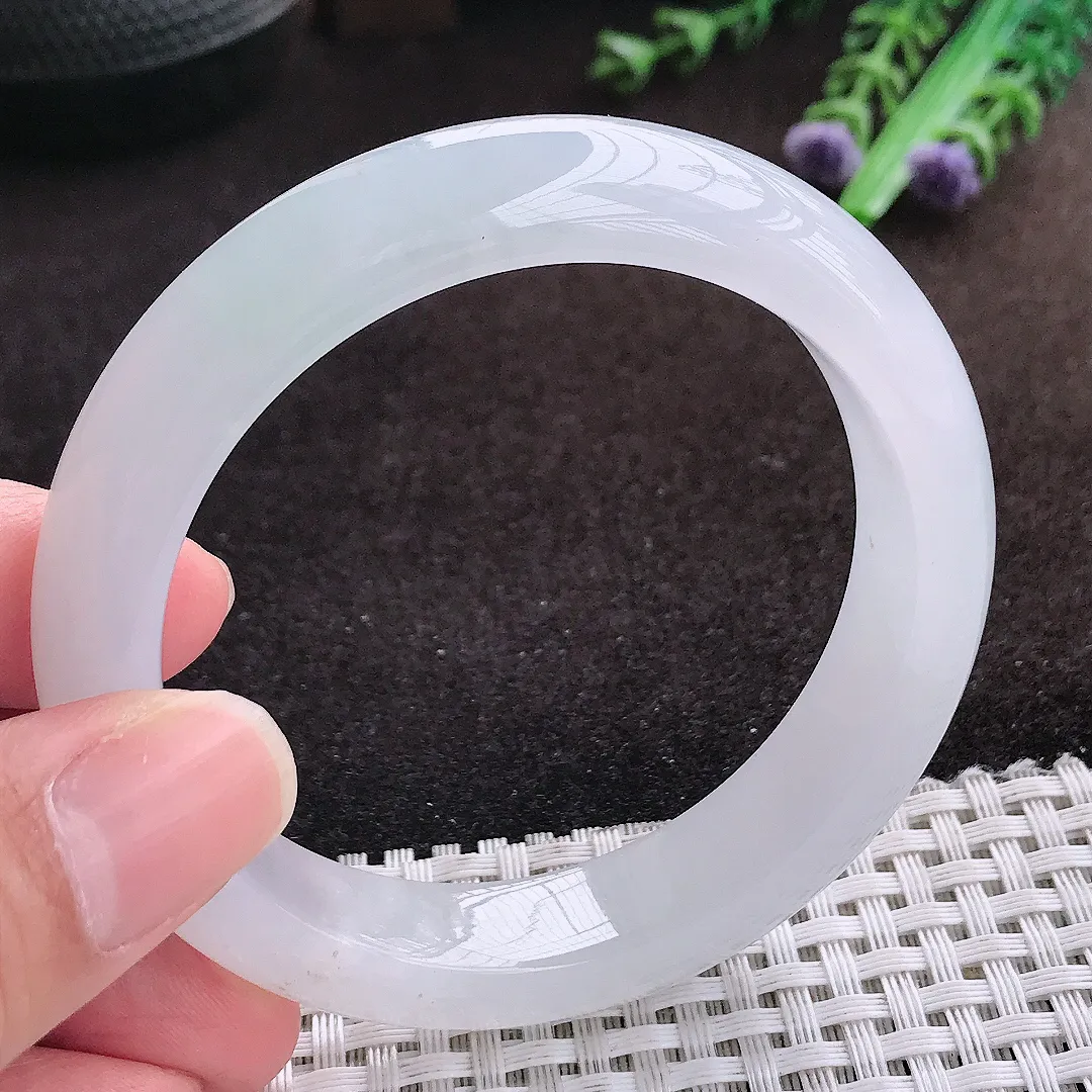 自然光55/12.6/8.5老坑冰透果冻胶月光白手镯宽边翡翠玉镯手环