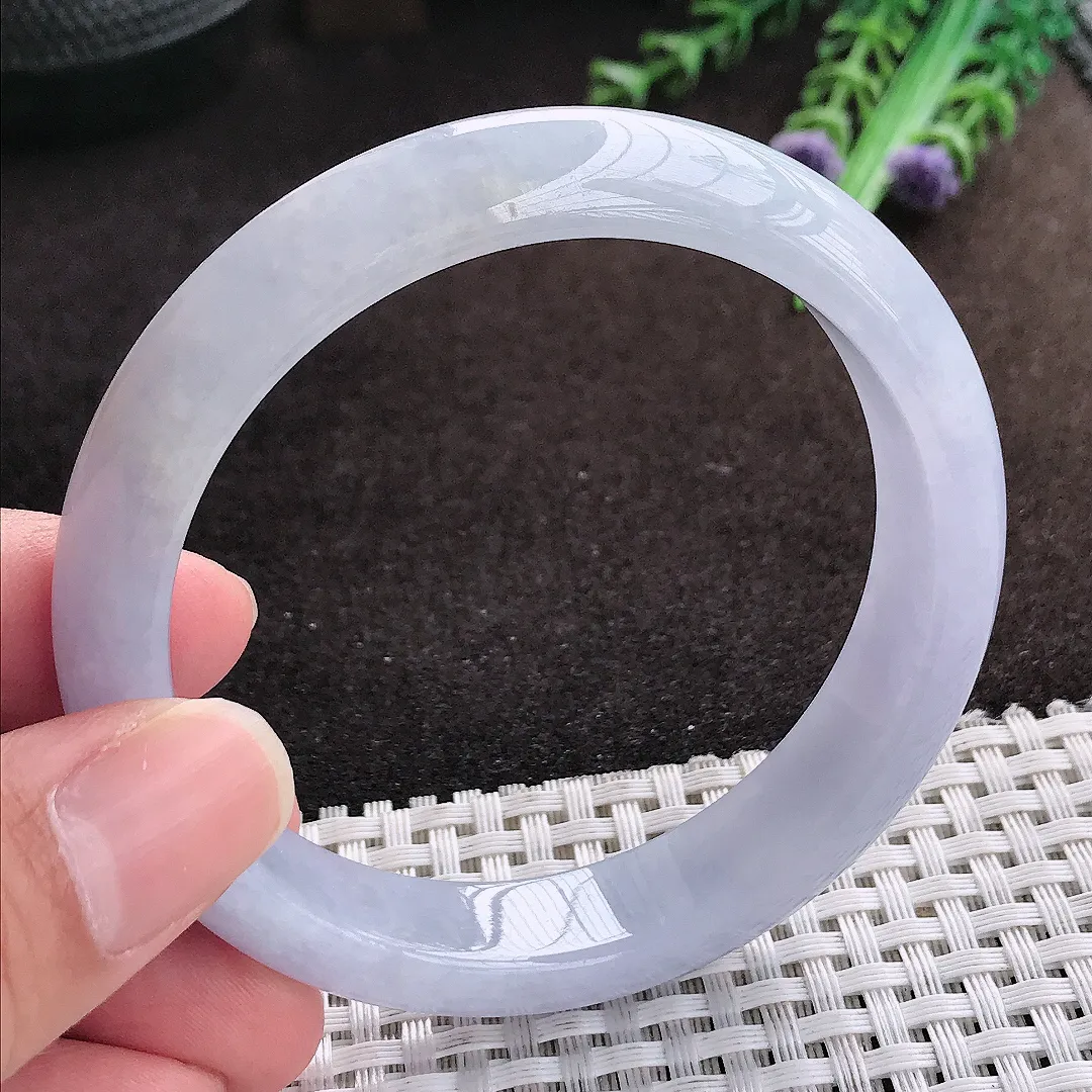 自然光57.5/12.7/7.9老坑精美冰润紫罗兰手镯宽边翡翠玉镯手环