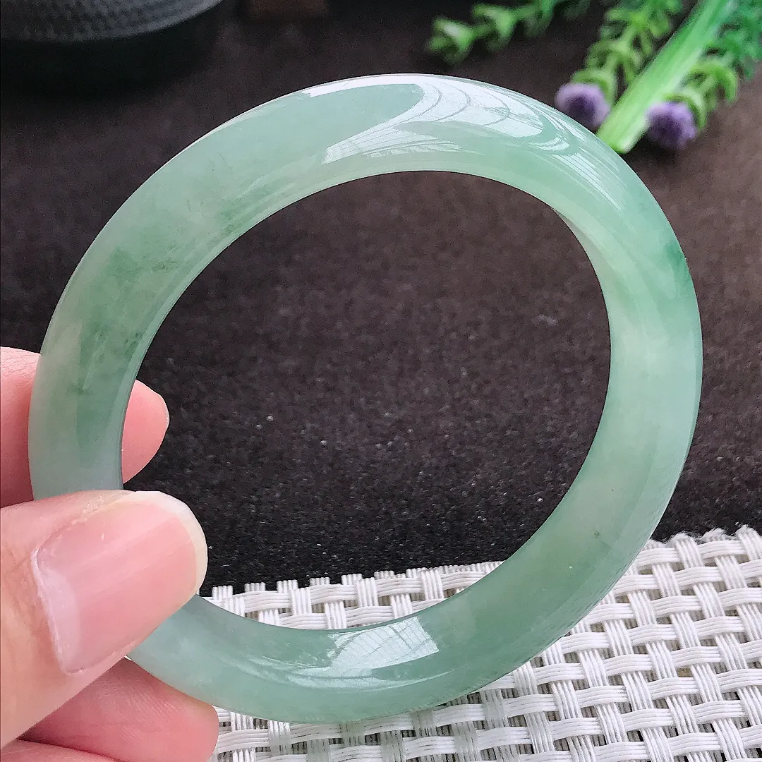 自然光56.3/12/8.5老坑冰胶果冻冰晴满绿手镯宽边翡翠玉镯手环