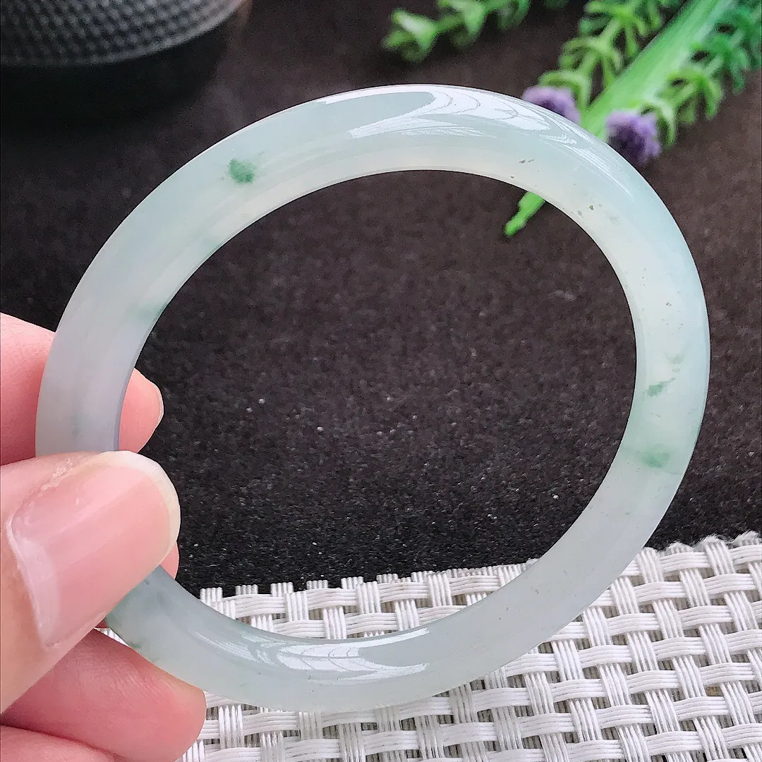 自然光53/6.8/7.5老坑冰透果冻胶冰飘花圆条手镯翡翠玉镯手环