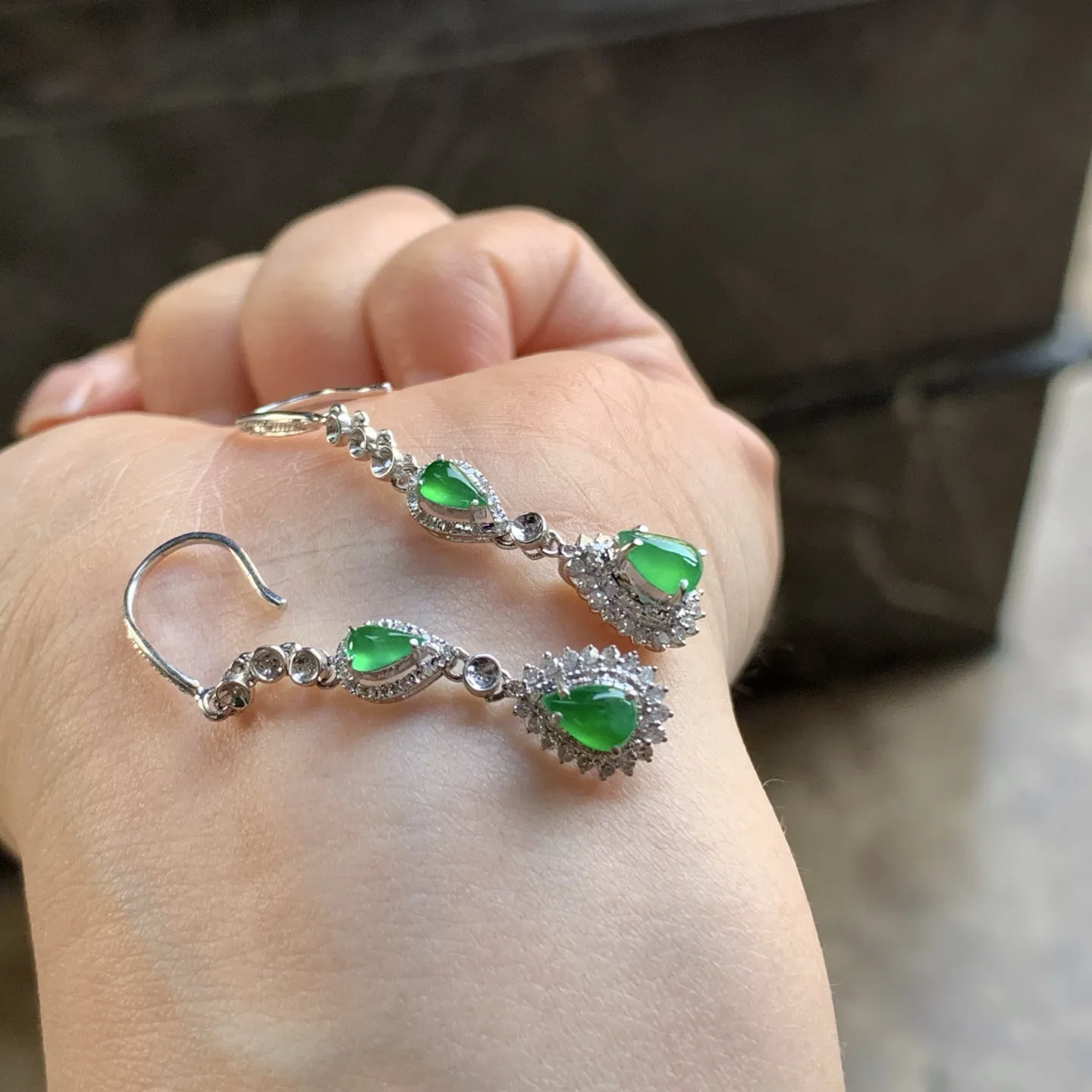 金镶嵌冰绿耳坠^_^冰透