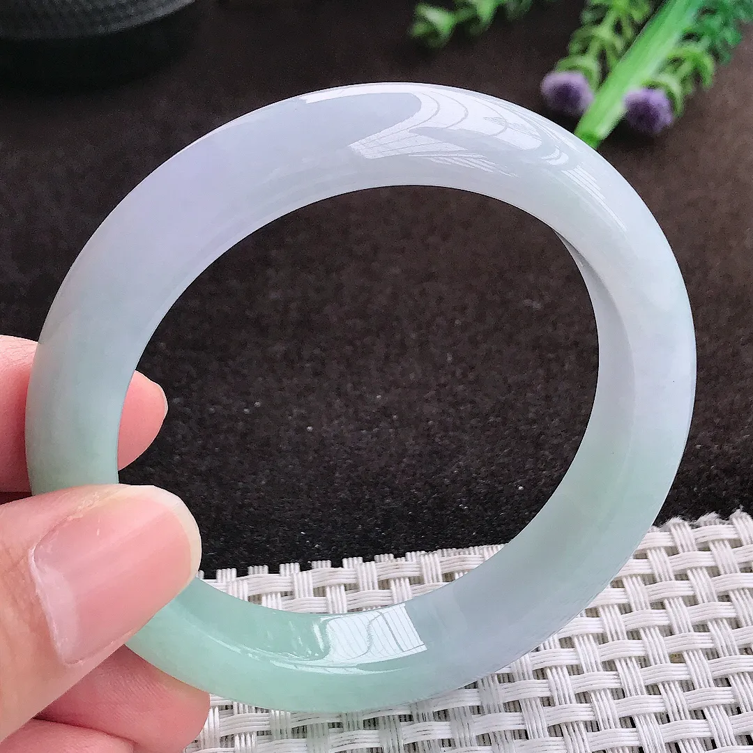 自然光55/11.8/8.6老坑精美冰胶春带彩手镯宽边翡翠玉镯手环