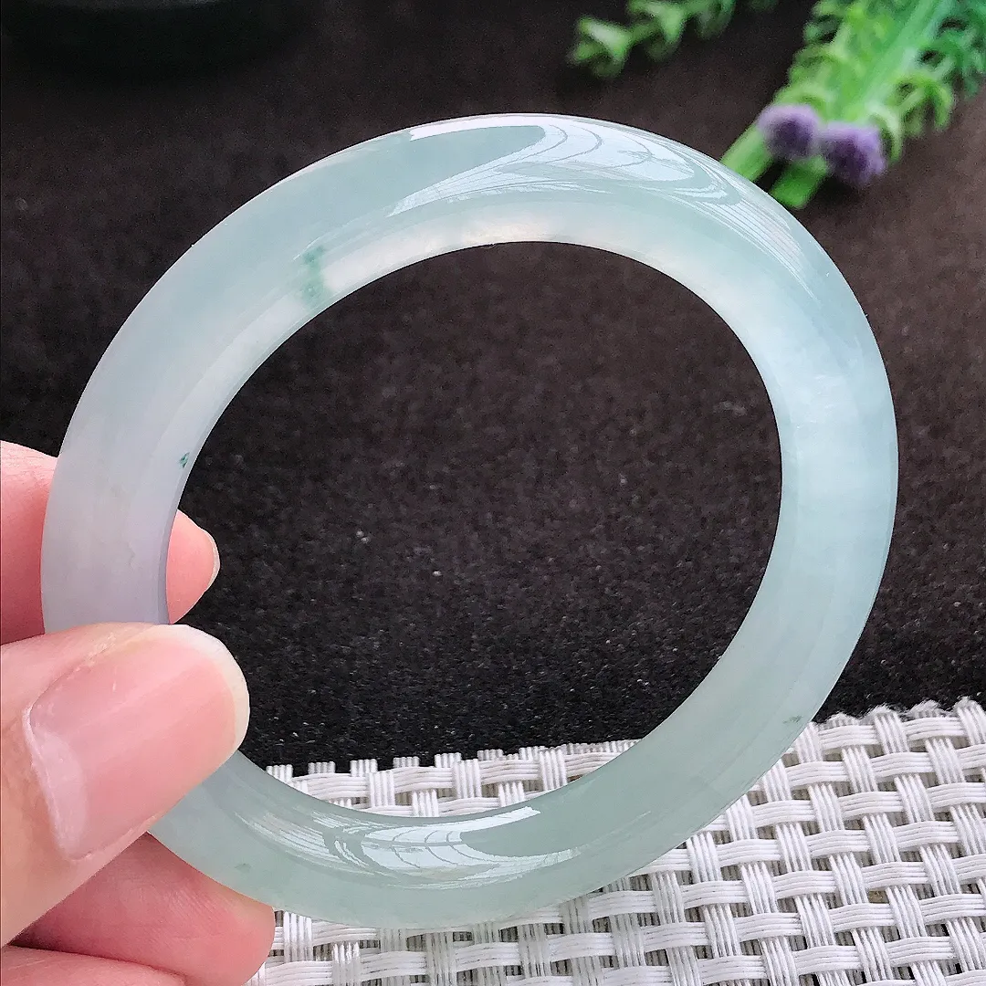 自然光53/9.3/9.5老坑冰种果冻胶冰晴圆条手镯宽边翡翠玉镯手环