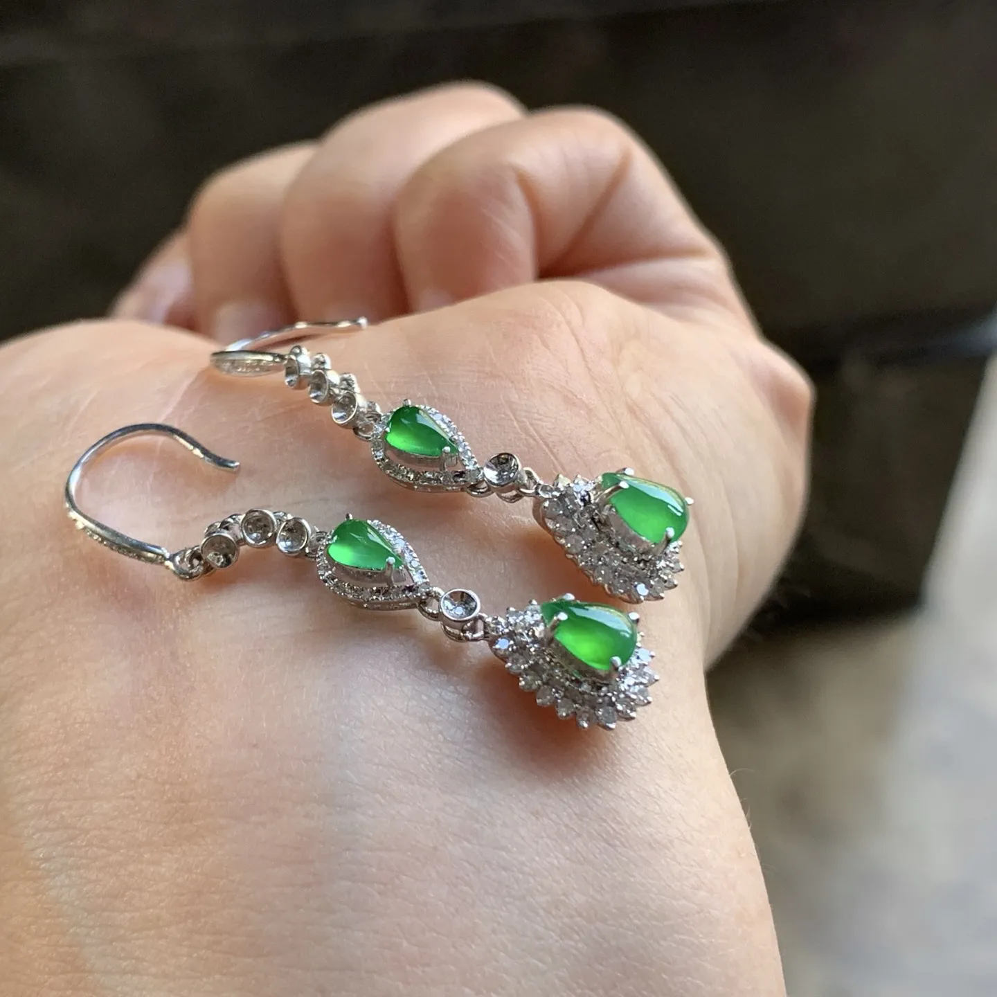 金镶嵌冰绿耳坠^_^冰透