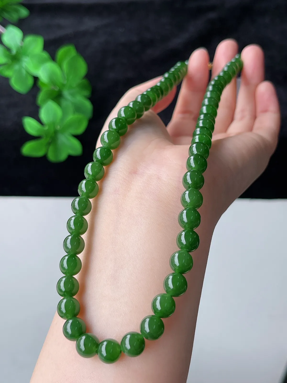 S925和田玉碧玉珠链8mm