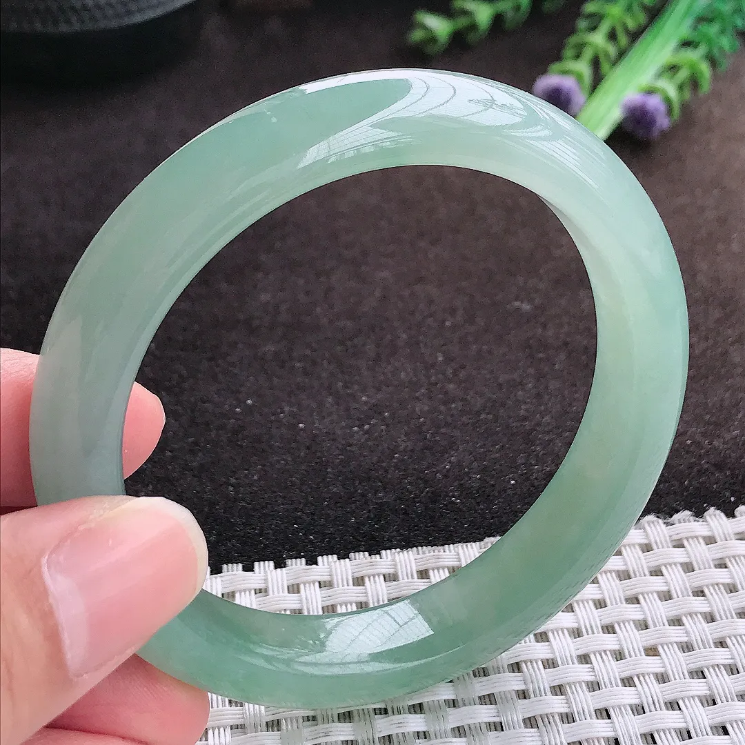 自然光56.3/12/8.5老坑冰胶果冻冰晴满绿手镯宽边翡翠玉镯手环