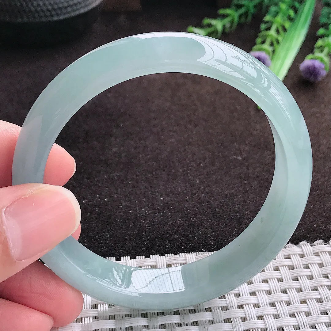 自然光56.8/12.9/7.5老坑冰胶果冻天空蓝手镯宽边翡翠玉镯手环