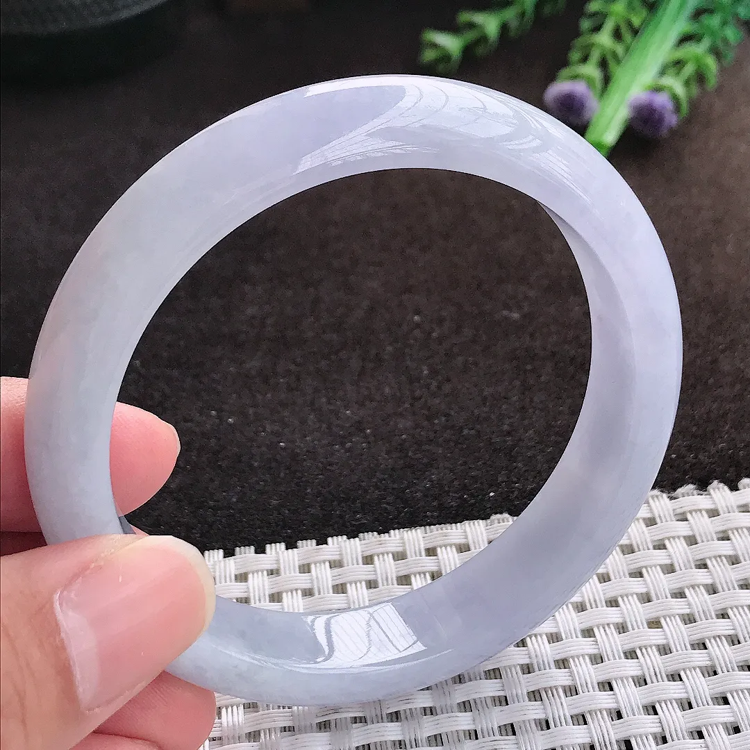 自然光57.5/12.7/7.9老坑精美冰润紫罗兰手镯宽边翡翠玉镯手环
