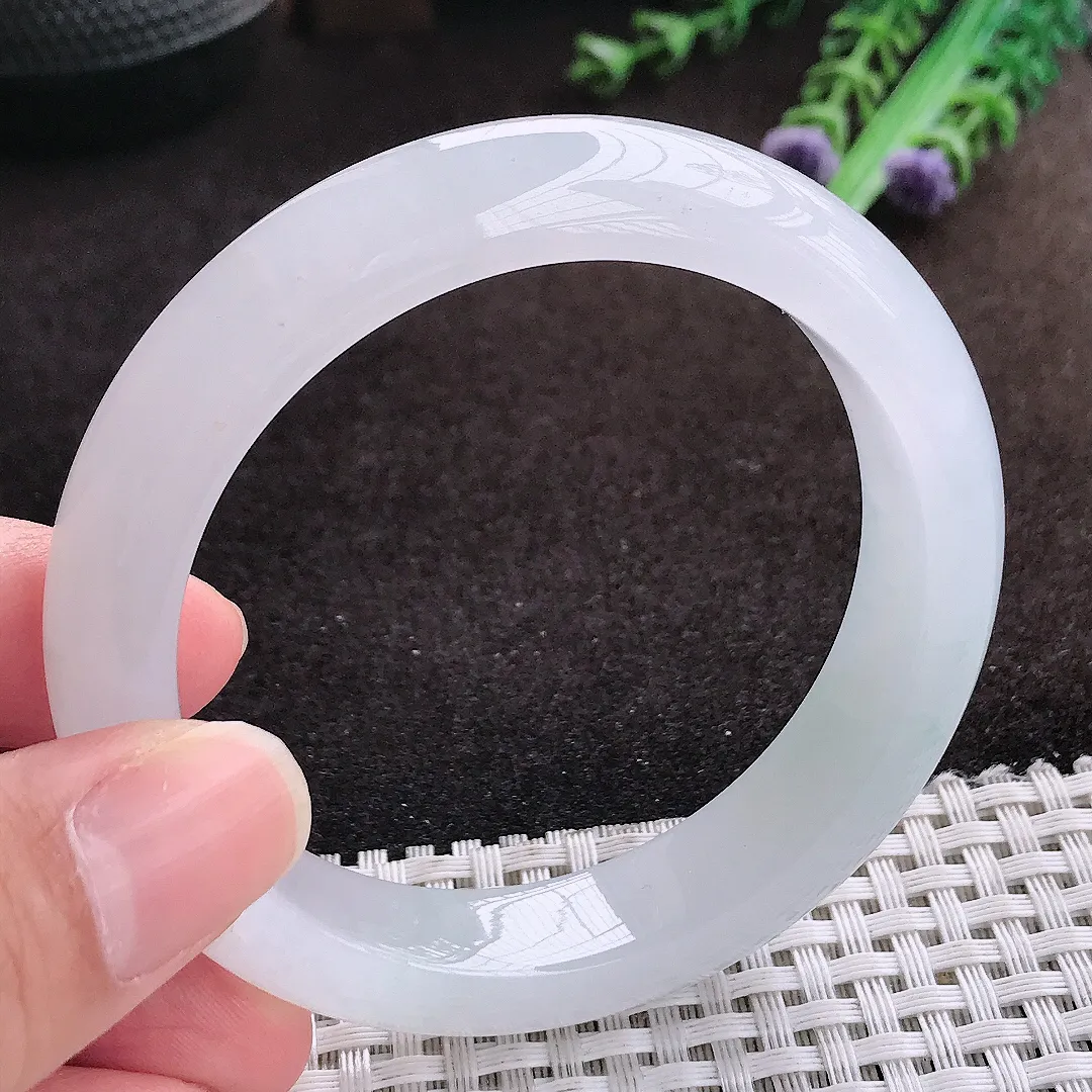 自然光55/12.6/8.5老坑冰透果冻胶月光白手镯宽边翡翠玉镯手环