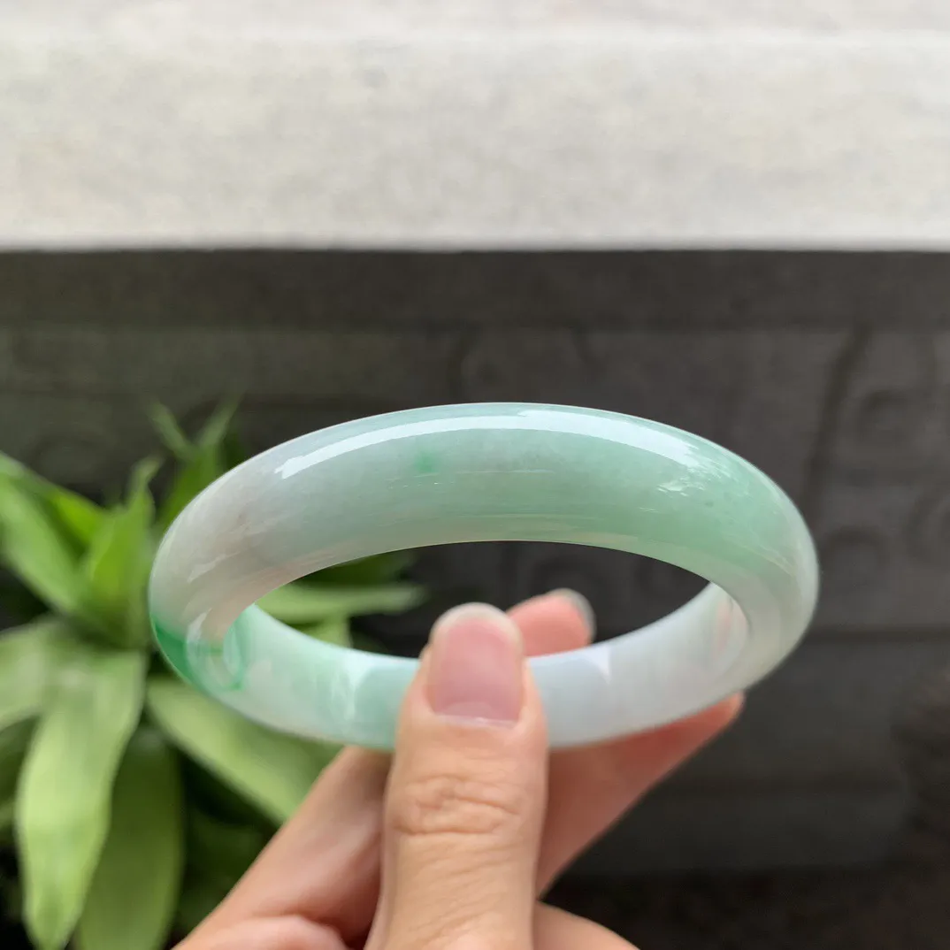 圈口 56.8-12.2-8.5【飘绿正圈手镯】正圈56 57可戴