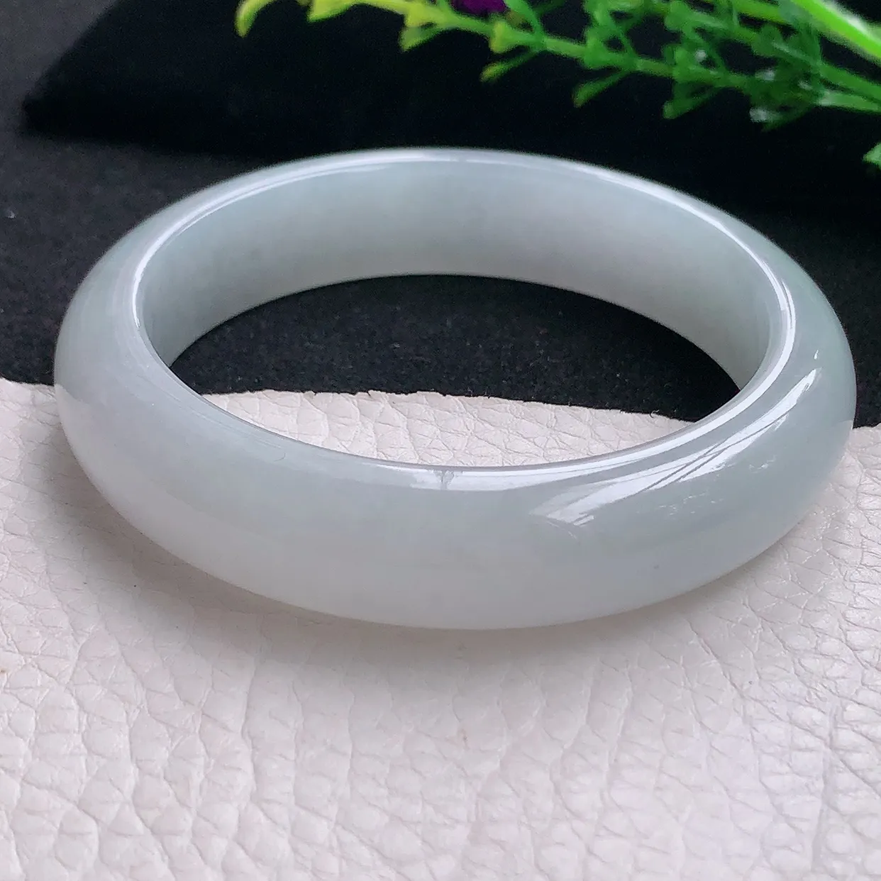 hy自然光57*13.5*8.3平安镯 天然缅甸翡翠a货冰胶纯美宽边珠宝玉手镯