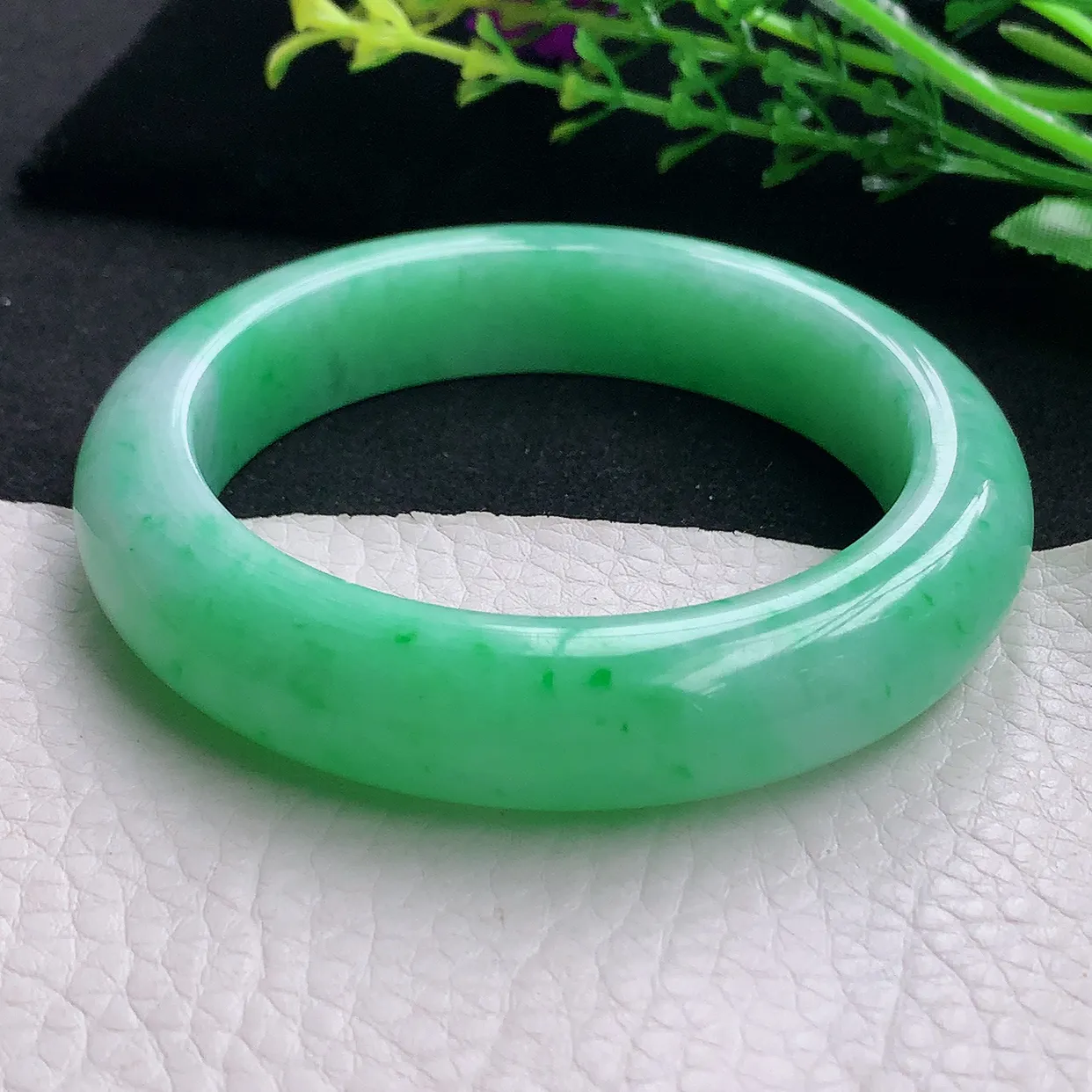 jm自然光57.5*13.5*9.6平安镯 天然缅甸翡翠a货阳绿大气宽边珠宝玉手镯