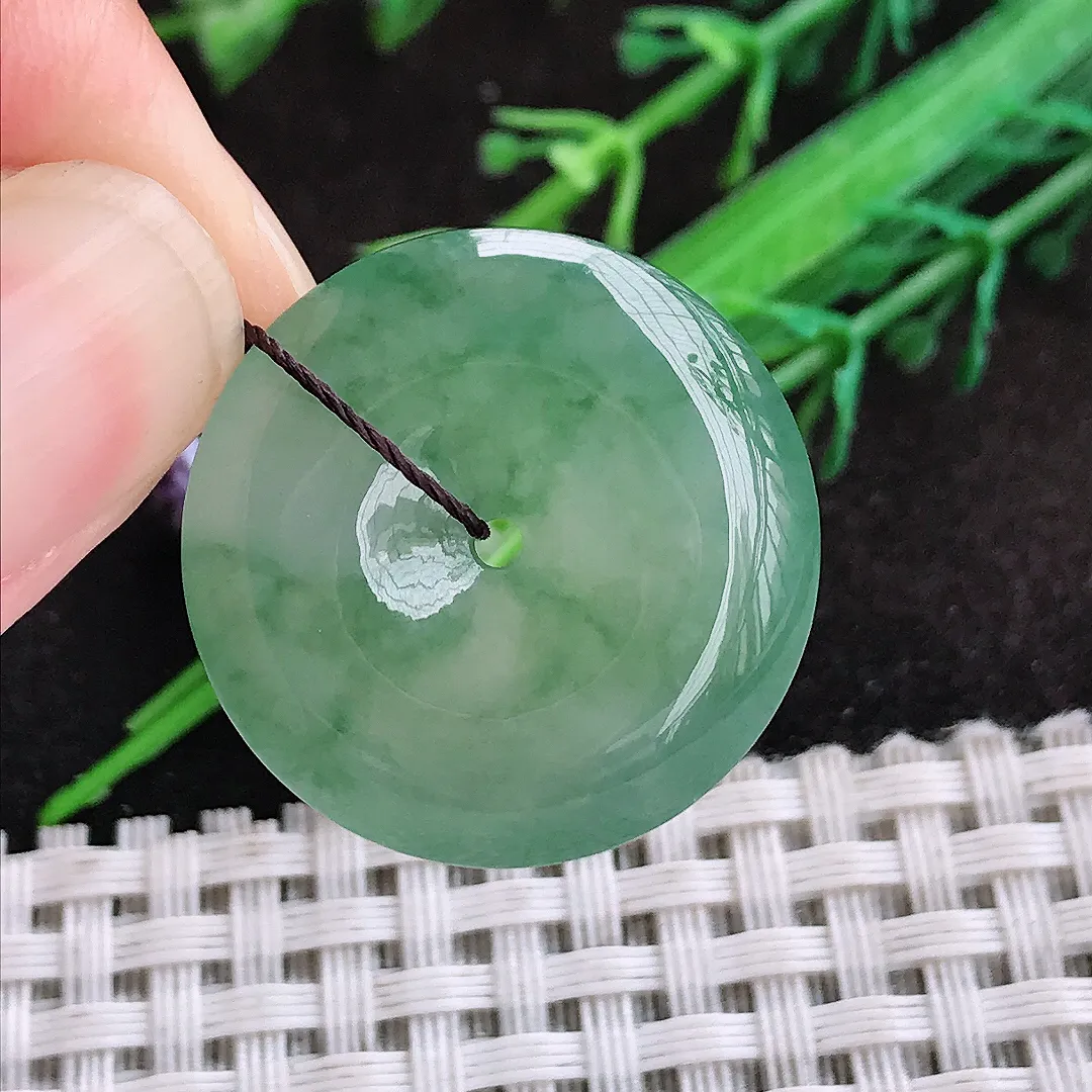 自然光25.2/6老坑冰胶果冻冰晴满绿平安扣吊坠翡翠玉坠挂件