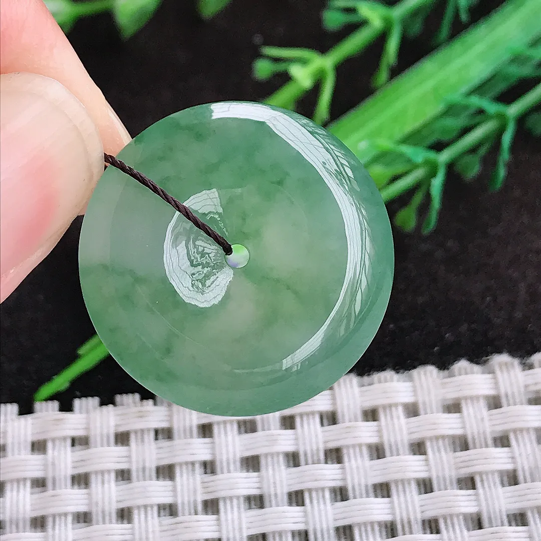 自然光25.2/6老坑冰胶果冻冰晴满绿平安扣吊坠翡翠玉坠挂件