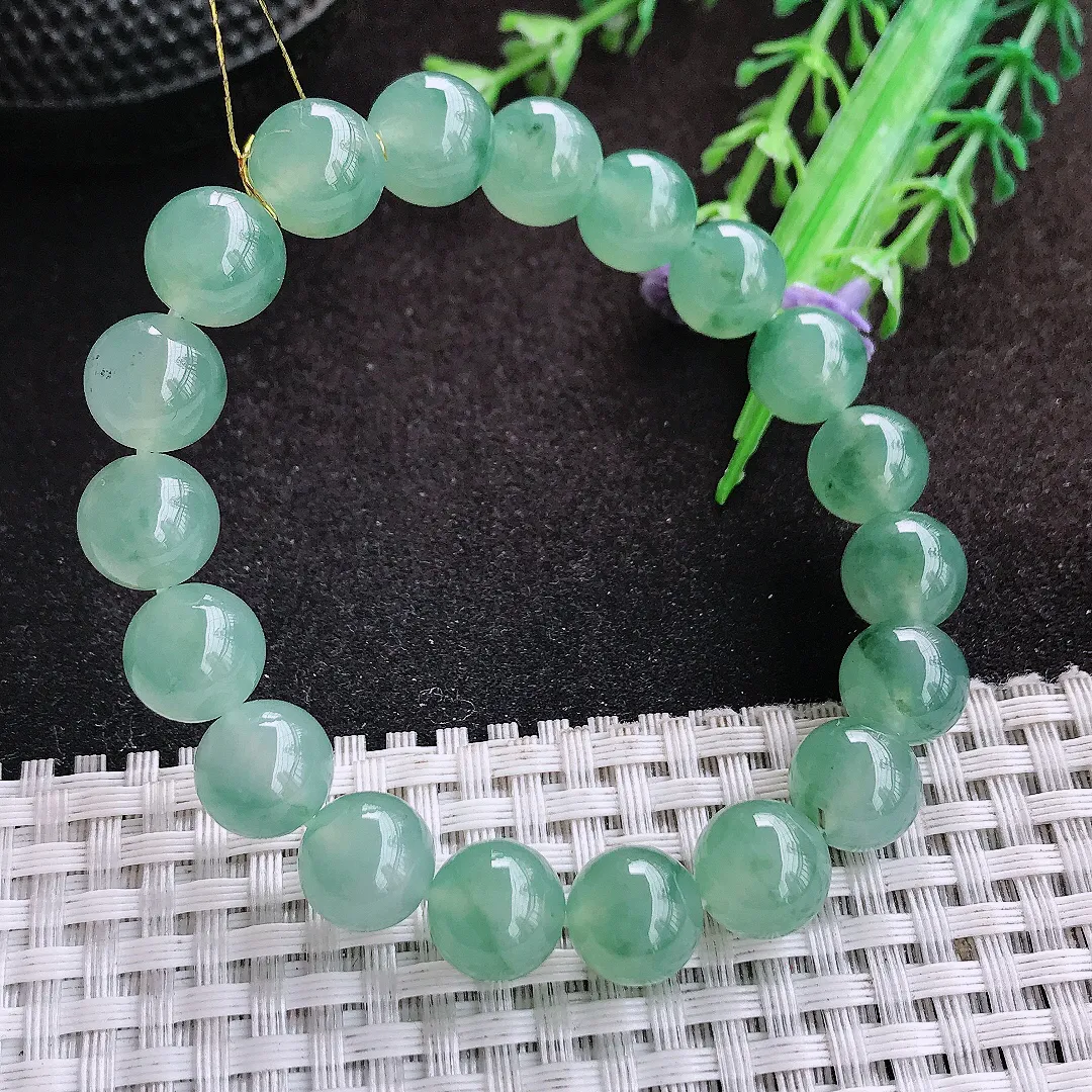 自然光9.9/19颗老坑冰透果冻胶冰晴飘花手链翡翠玉珠链女士百搭