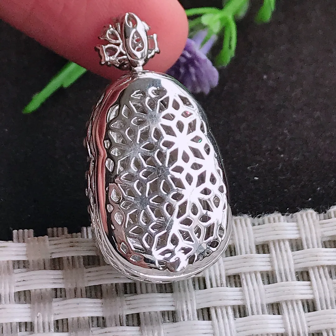 自然光31.5/16.3/12.2老坑18k金镶嵌冰种阳绿财神爷吊坠翡翠玉坠挂件