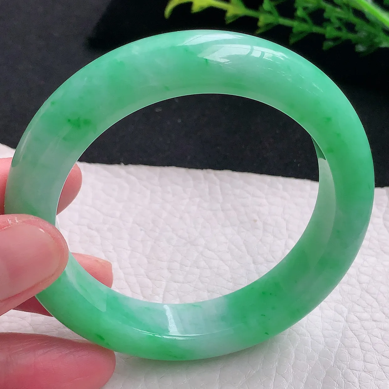 jm自然光57.5*13.5*9.6平安镯 天然缅甸翡翠a货阳绿大气宽边珠宝玉手镯