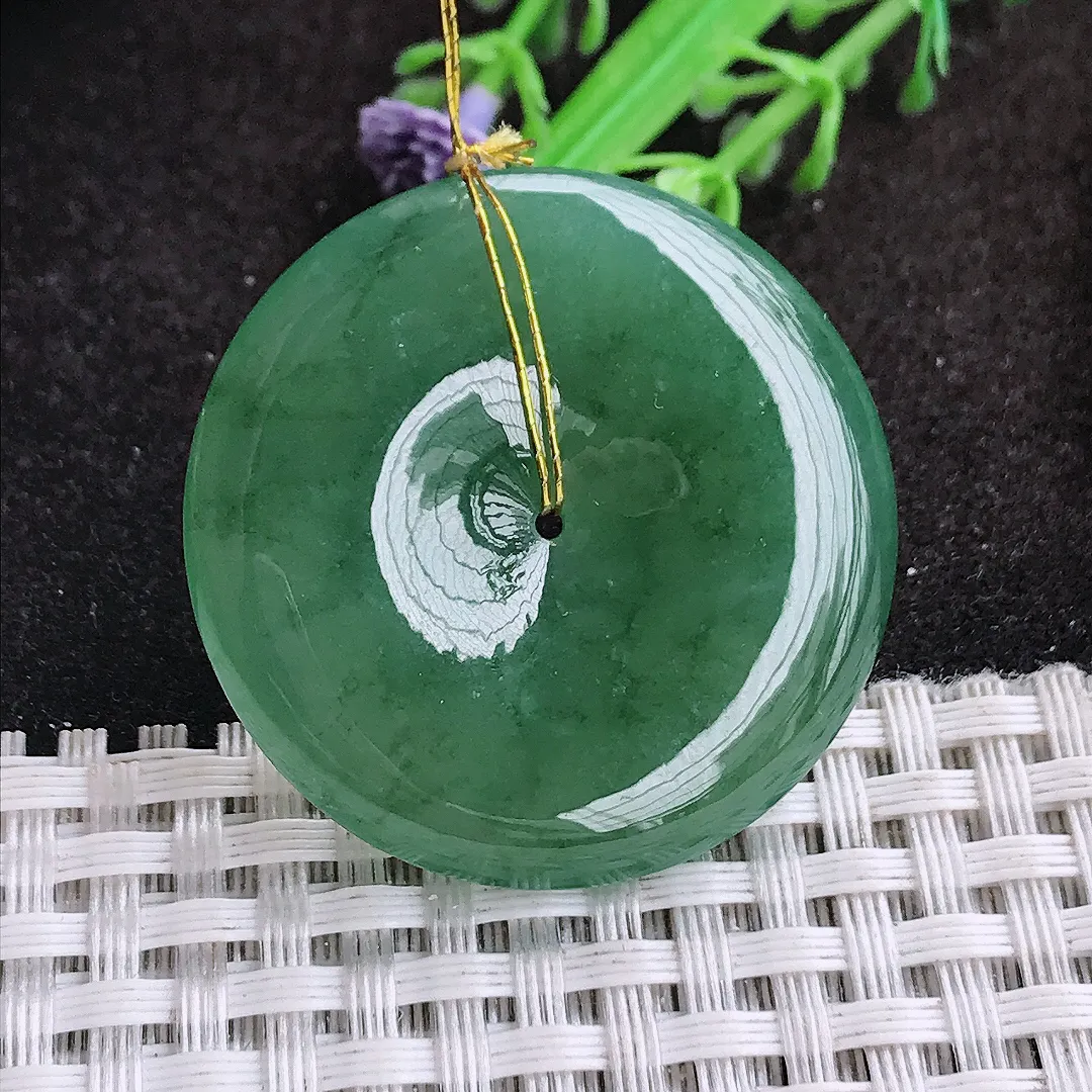 自然光36.3/6.1老坑冰胶果冻辣色满绿平安扣吊坠翡翠玉坠挂件