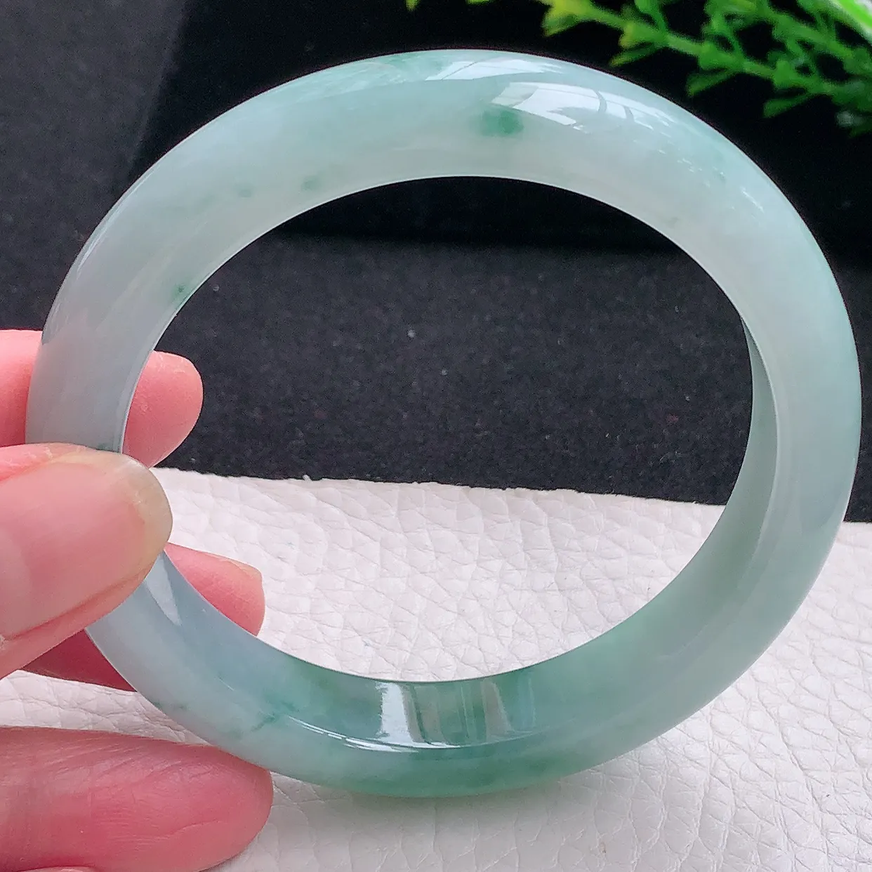 qn自然光58.5*12.3*9平安镯 天然缅甸翡翠a货冰胶半山水宽边珠宝玉手镯