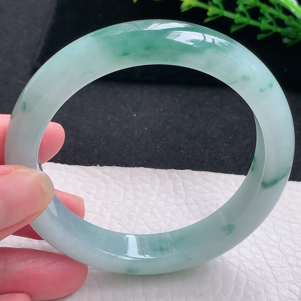 qn自然光58.5*12.3*9平安镯 天然缅甸翡翠a货冰胶半山水宽边珠宝玉手镯