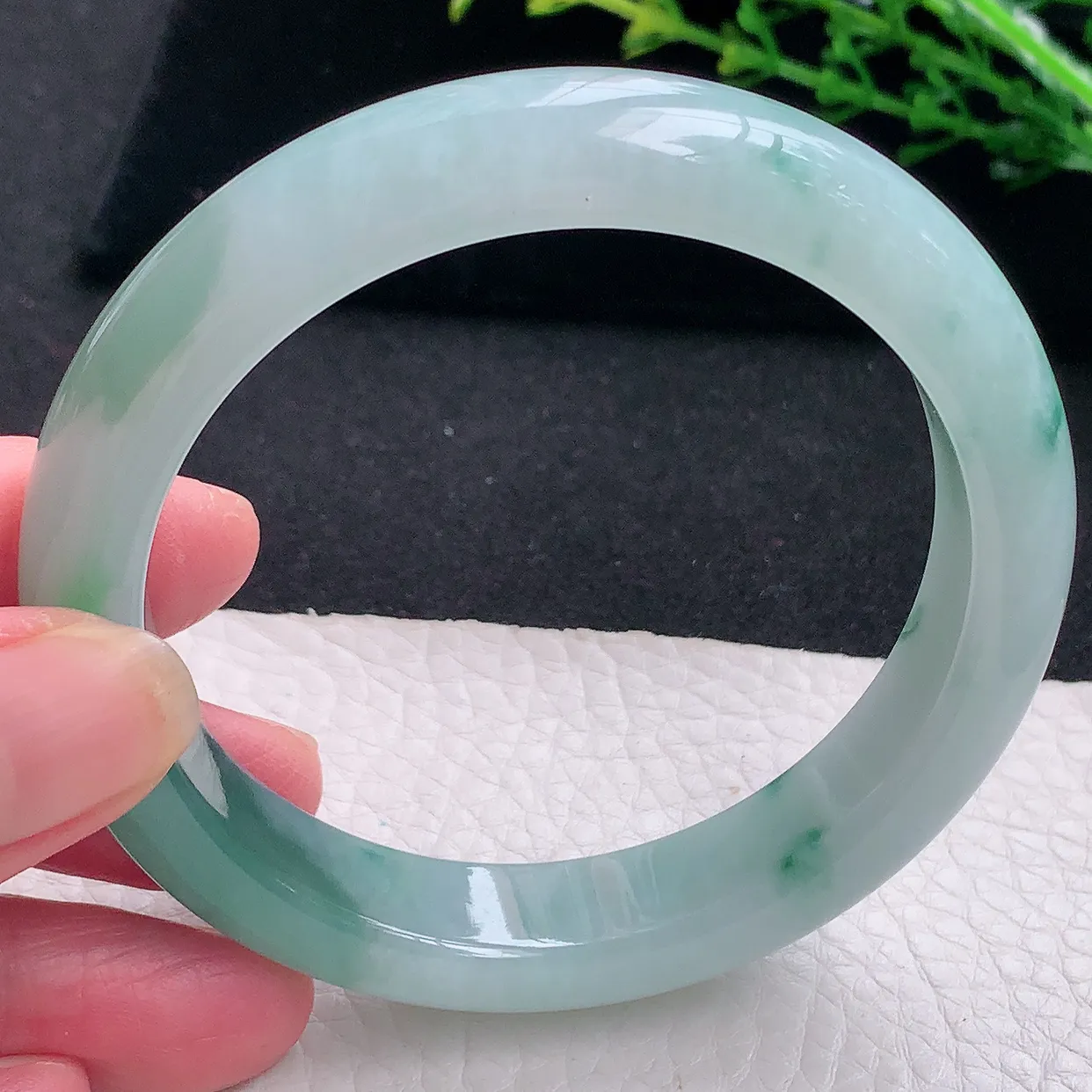 qn自然光58.5*12.3*9平安镯 天然缅甸翡翠a货冰胶半山水宽边珠宝玉手镯