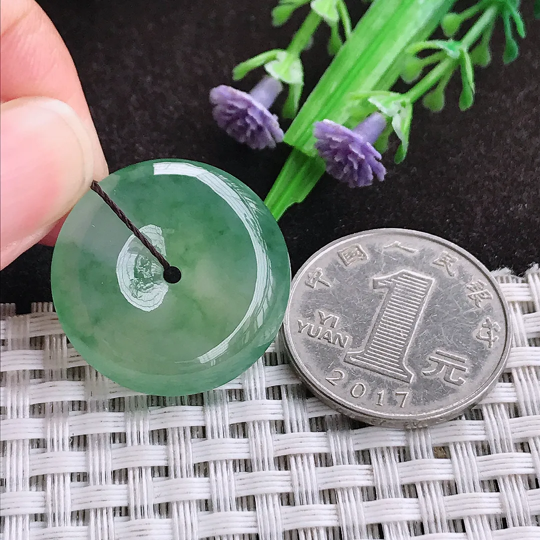 自然光25.2/6老坑冰胶果冻冰晴满绿平安扣吊坠翡翠玉坠挂件