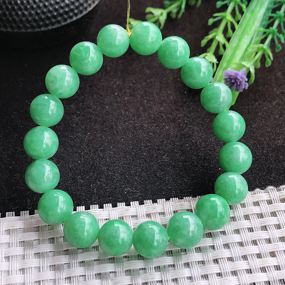 自然光9.8/19颗颗老坑精美温润满绿圆珠手链翡翠玉珠链女士百搭