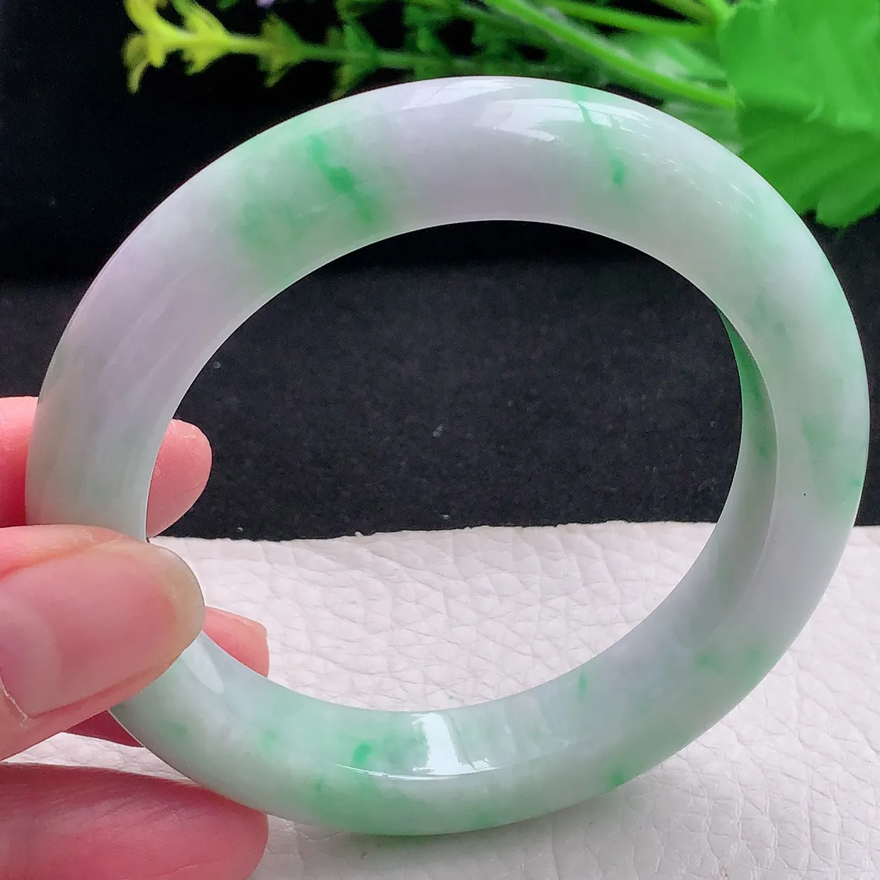 pj自然光58*11.8*10.5平安镯 天然缅甸翡翠a货春带彩厚装宽边珠宝玉手镯