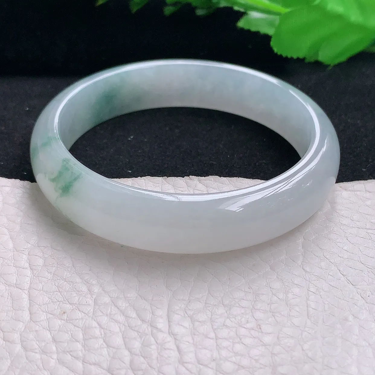 pj自然光58*13*7.3平安镯 天然缅甸翡翠a货冰飘花宽边珠宝玉手镯