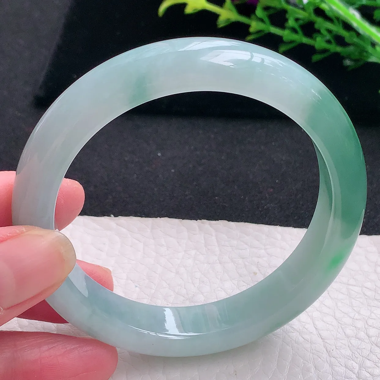 qn自然光58.5*12.3*9平安镯 天然缅甸翡翠a货冰胶半山水宽边珠宝玉手镯