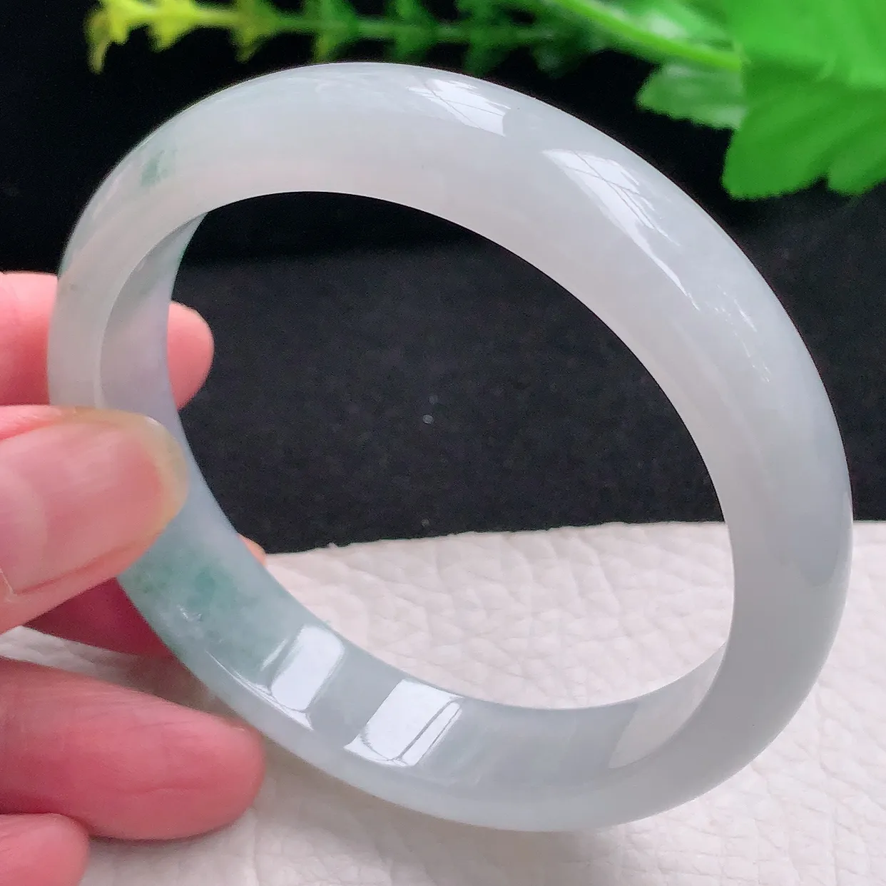 pj自然光58*13*7.3平安镯 天然缅甸翡翠a货冰飘花宽边珠宝玉手镯