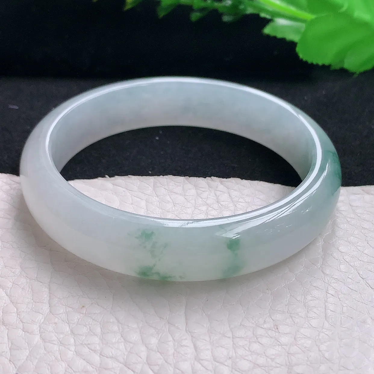 pj自然光58*13*7.3平安镯 天然缅甸翡翠a货冰飘花宽边珠宝玉手镯