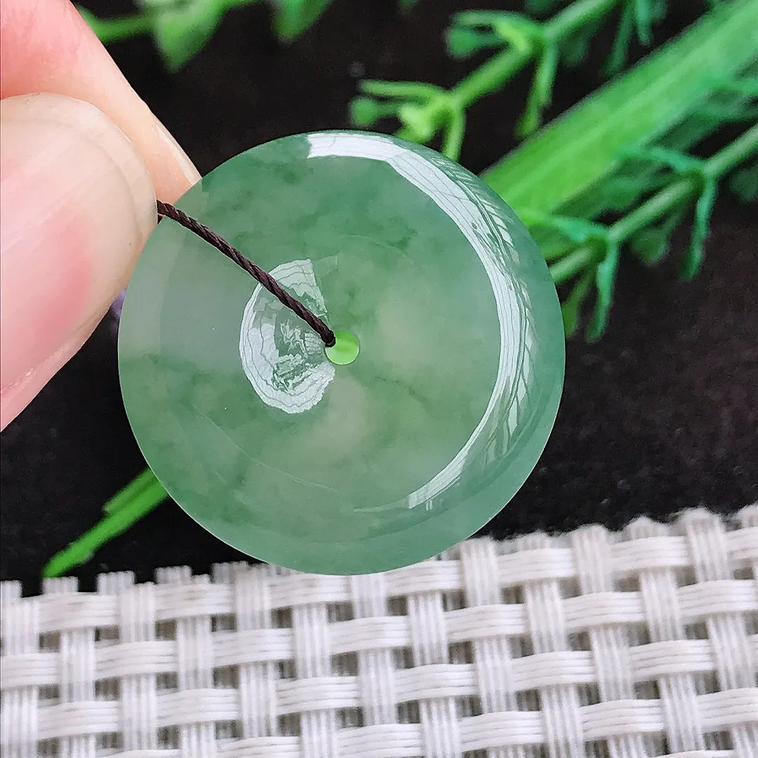 自然光25.2/6老坑冰胶果冻冰晴满绿平安扣吊坠翡翠玉坠挂件