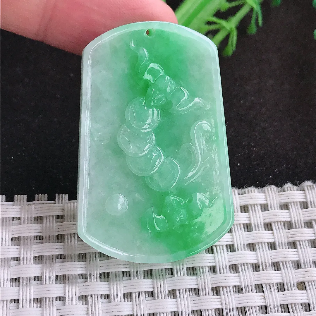 自然光44.5/29.6/5老坑精美飘阳绿节节高竹节吊坠翡翠玉坠挂件