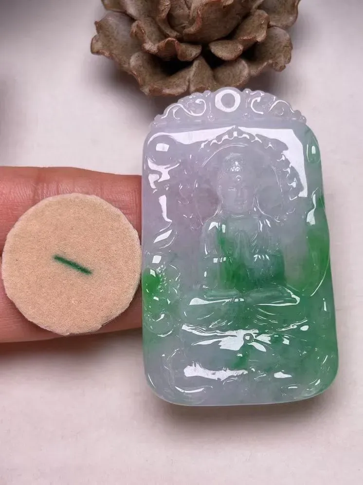 冰糯种飘绿【大日如来】吊坠，种水好，玉质细腻 ，卖相好
