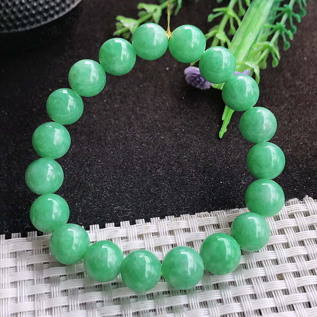 自然光9.8/19颗颗老坑精美温润满绿圆珠手链翡翠玉珠链女士百搭