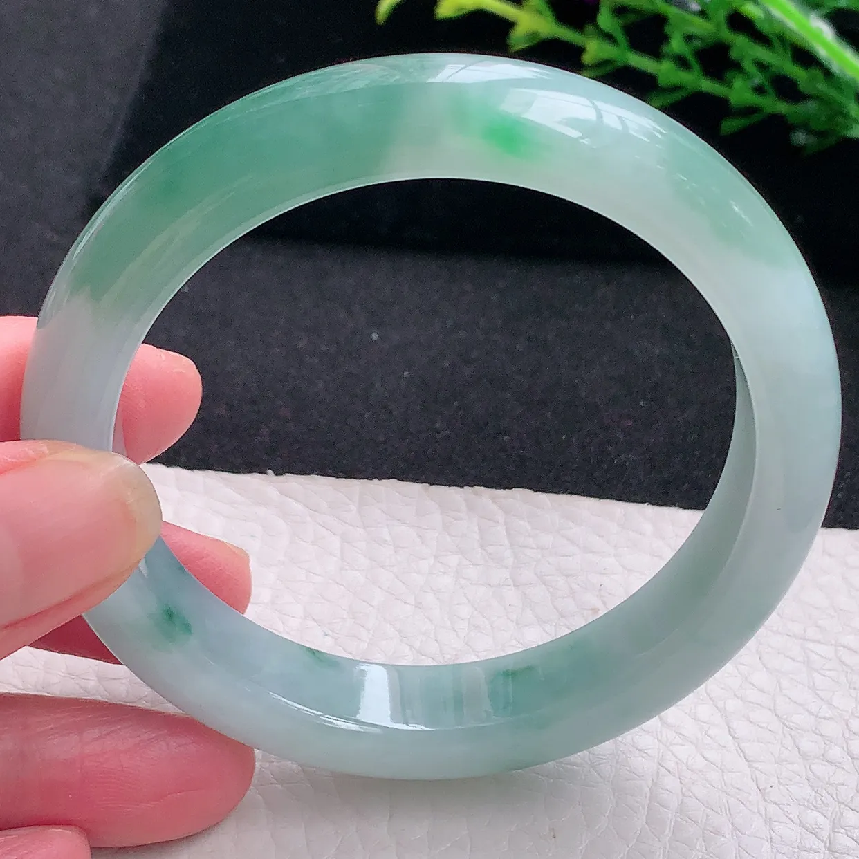 qn自然光58.5*12.3*9平安镯 天然缅甸翡翠a货冰胶半山水宽边珠宝玉手镯